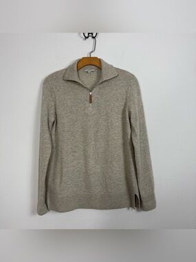 LAFAYETTE 148 NEW YORK HALF ZIP COLLARED WOOL CASHMERE-BLEND SHIMMER SWEATER XS